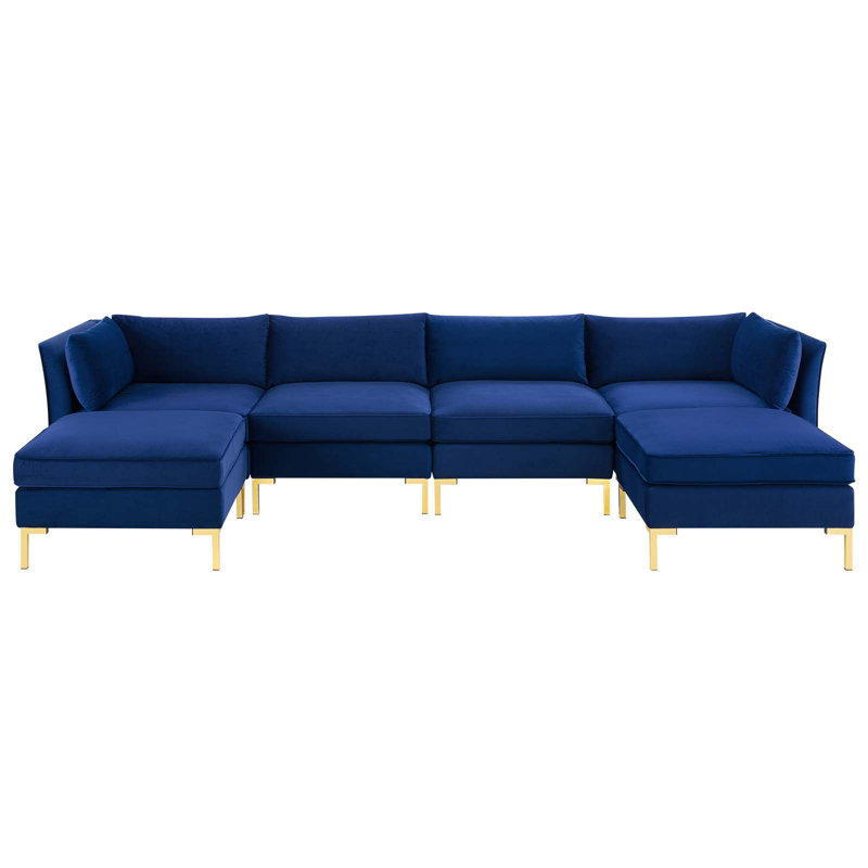 Canapé modulaire réversible en velours de coin avec repose-pieds 134 po Ardent, Bleu marine