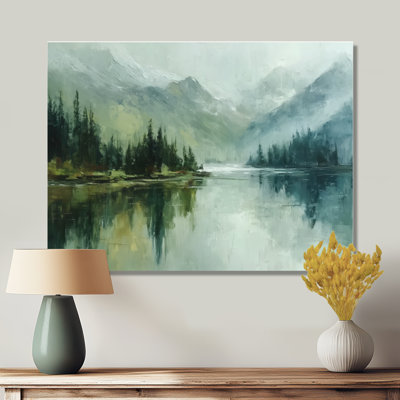 «Green Black Lake Breeze Sunrise Mist», reproduction d'art sur toile, paysage vert