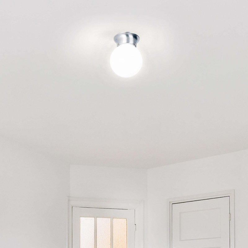  1-Light 6"W Indoor Brushed Nickel Round Flush Mount with Round White Glass, Brushed Nickel