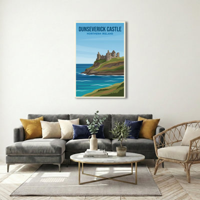 Dunseverick Castle, Northern Ireland - Romantic Coastal Castle Travel Poster. Giclee Print On Wrapped Canvas. Wall Art, Home Decor - Castles & Palaces, Northern Ireland - Wrapped Canvas Print