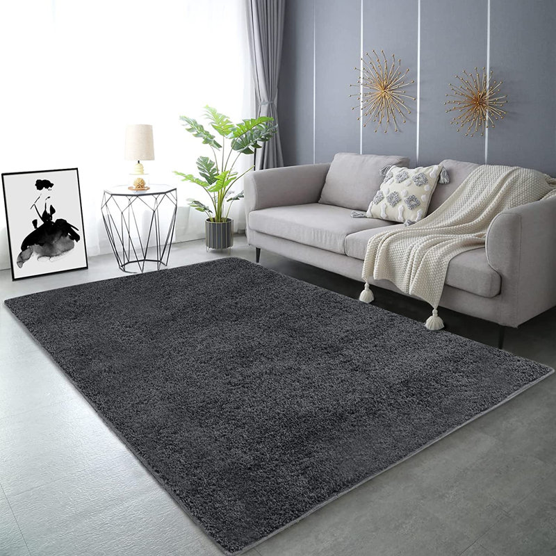 Tapis intérieur / extérieur gris foncé en polypropylène tissé à la machine Hailes, Rectangle de 5 pi x 8 pi