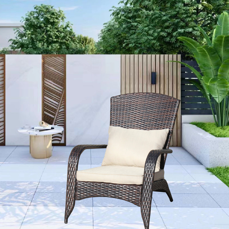 Chaise de patio avec coussins (coussin beige), Beige, Brun