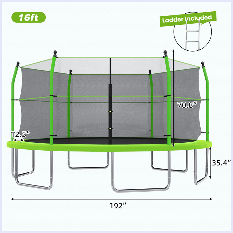 Trampoline de 16 pi avec échelle et filet d'enclos pour enfants et adultes, trampoline d'extérieur robuste de 16 pi pour la cour