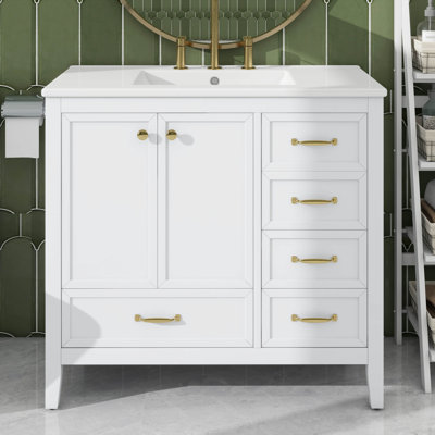 Meuble-lavabo 36 po avec lavabo 36 po - Livré avec armoire de salle de bain, porte à fermeture douce et 4 tiroirs