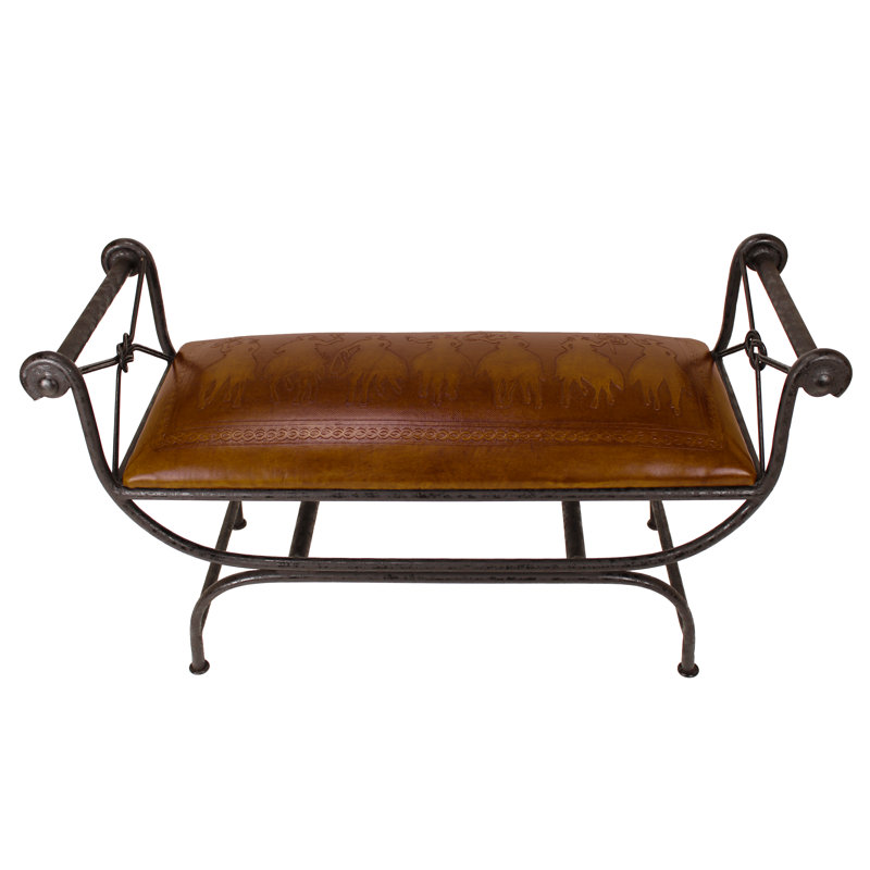 Western Leather Bench, Rustic Horse