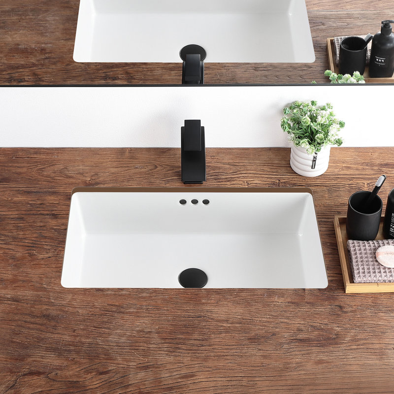Lavabo pour salle de bain encastré rectangulaire 23,8 "x 13,8" en porcelaine vitreuse avec trop-plein