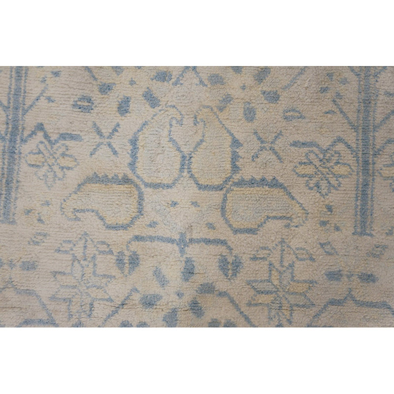 Washed Out Light Blue and While Antique Indian Agra Cotton Rug