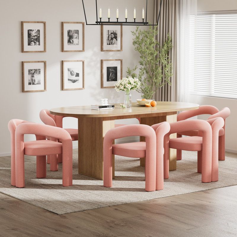 Ensemble de table de salle à manger 62,9 pouces, 7 pièces : table, 6 chaises, Rose, Naturel