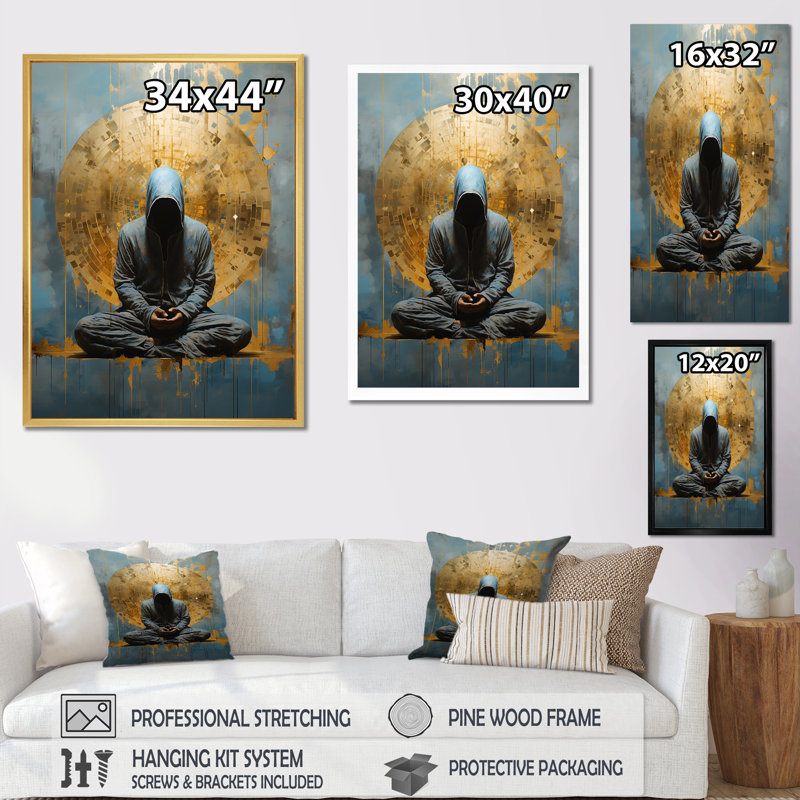 Minimalisme méditation, pose sur toile, Cadre naturel flottant, H 32 po x l 16 po x P 1 po