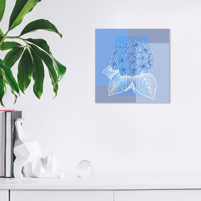 Toile tendue moderne et florale Winston Porter - hortensia bleu, art mural pour le salon, la chambre à coucher et la salle de bain, bleu et blanc