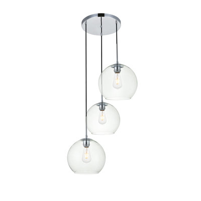 Luminaire suspendu sphérique pour îlot de cuisine à trois lumières avec accents en verre Snead