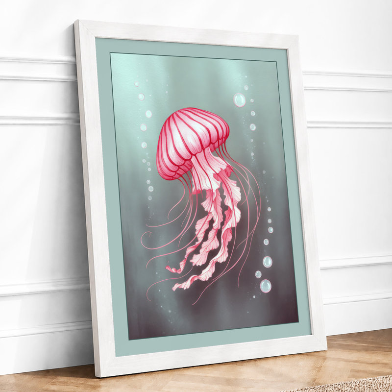 Drifting Jellyfish Coastal - Framed Print, A2 - 59.4 x 42.0 cm, White