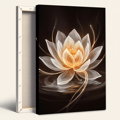 «Glowing White Lotus Flower Floating on Dark Water», art mural sur toile