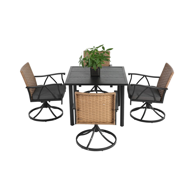 5 Piece Outdoor Patio Dining For 4, Furniture With Rocking Chairs, Strong Steel Tabletop And Washable Cushions 4 Furniture, Comfortable Swivel Table