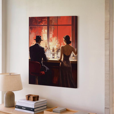 Cinematic Romance Canvasman And Woman At Luxurious Bar Wall Art Canvas Ready To Hang Gallery Wrapped Home Decor Modern Design Decor