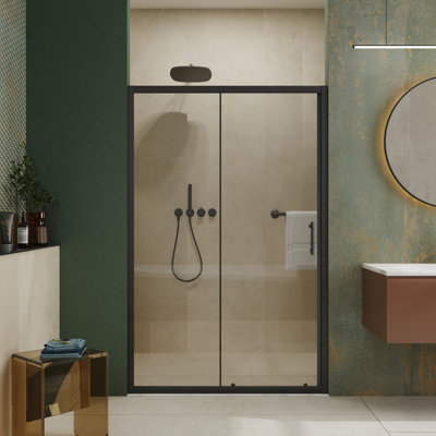 Porte de douche 48 po x l 72 po - Verre trempé transparent, poignée noire et esthétique imperméable réglable