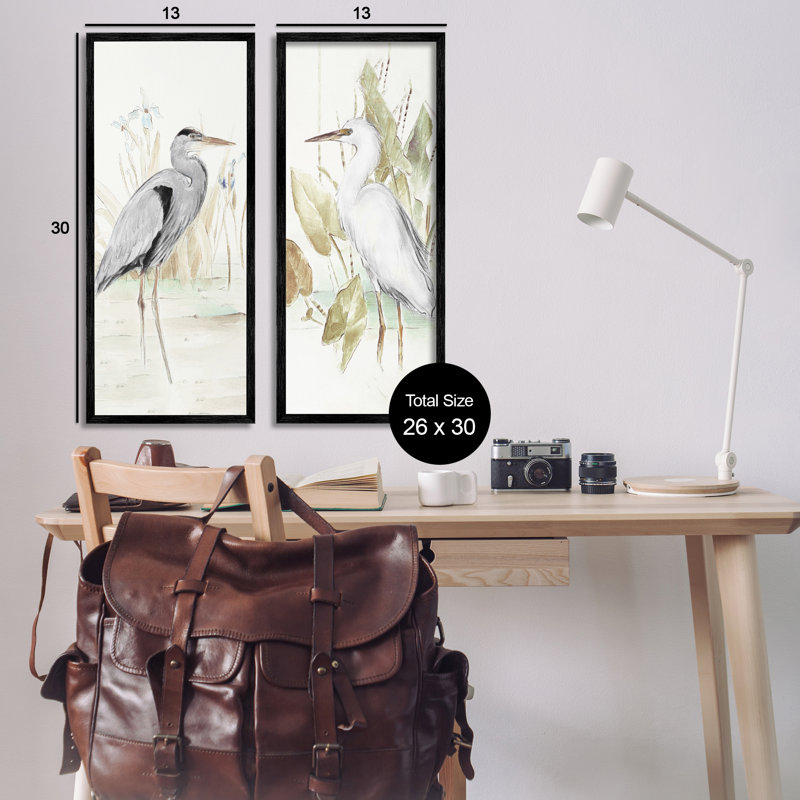 «Heron Egret Marsh Landscape», ensemble de 2 giclées encadrées par Lanie Loreth, H 30 po x l 13 po