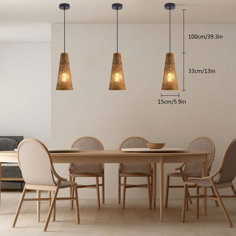 Retro Rattan Hand-Woven Pendant Light Adjustable Height