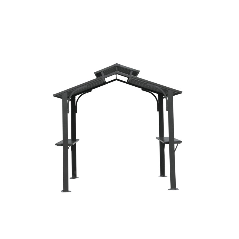 8×5Ft Hardtop Grill Gazebo, Outdoor Bbq Gazebo W/Galvanized Steel Double Roof, Permanent Sun Shade Grill Canopy Shelter With 2 Side Shelves And Ceiling Hook For Patio Deck Yard Garden ()