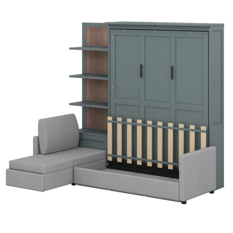 Lit escamotable mural avec canapé et tablettes Murphy, Gris