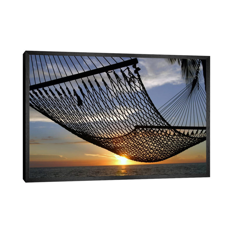 Hawaii Sunset - Print on Canvas, 66.04 cm H x 45.72 cm W, Black Floater Framed