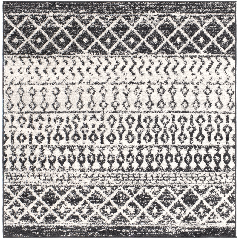 Lashavia Machine Woven Ivory/Dark Charcoal Area Rug, Square 5'
