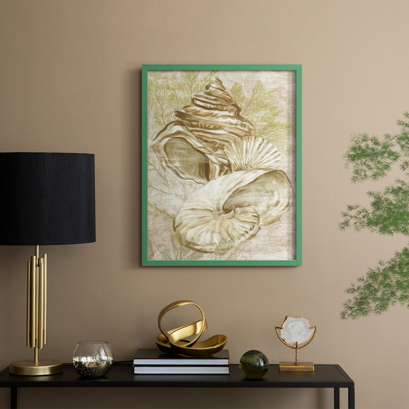 «Antique Peach Shell Collage I», reproduction encadrée - bois massif, H 30 po x l 24 po, Vert