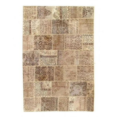 Isabelline Beige Turkish Patchwork Rug - 6' X 8'11"