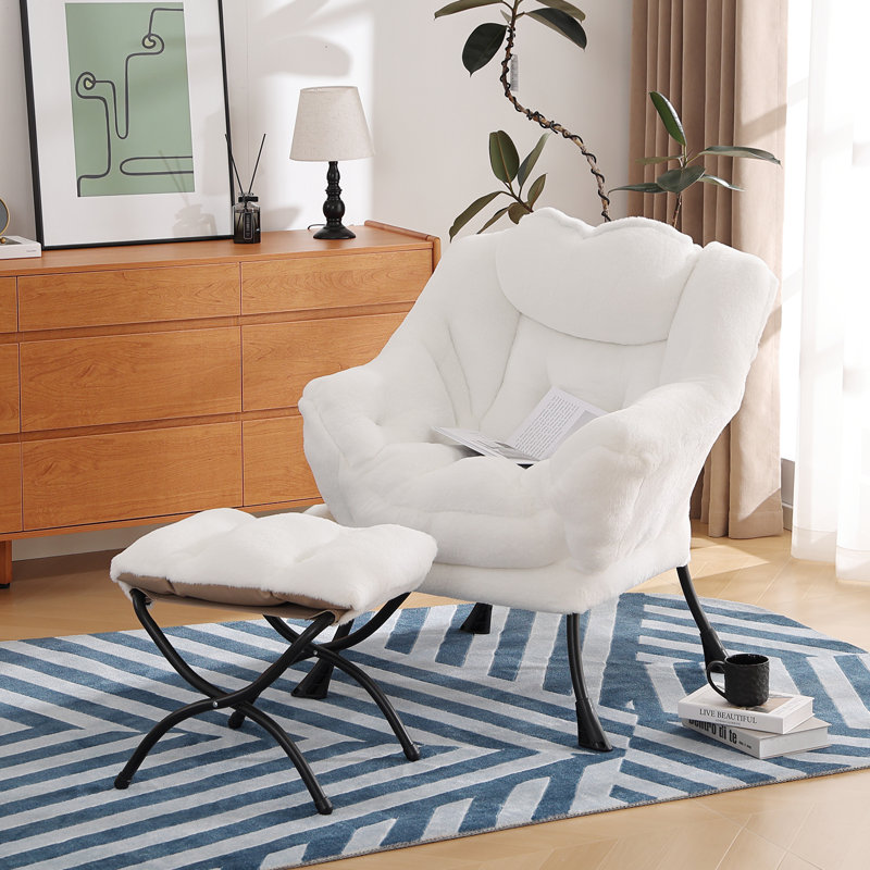 Méridienne Abramson, fauteuil d'appoint moderne avec accoudoirs et poche latérale, White Cotton, Non