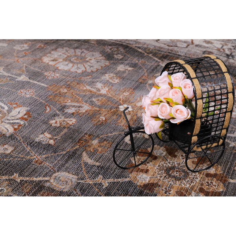 Tapis à médaillon floral beige, gris et brun clair Moab Collection, Rectangle 5 pi x 7 pi 7 po