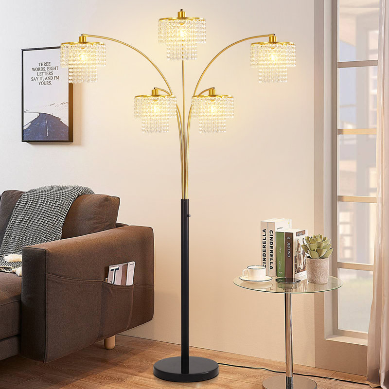 Beckum 90" 5-Lights Novelty Arched Glam Crystal Tree Floor Lamp, Matte