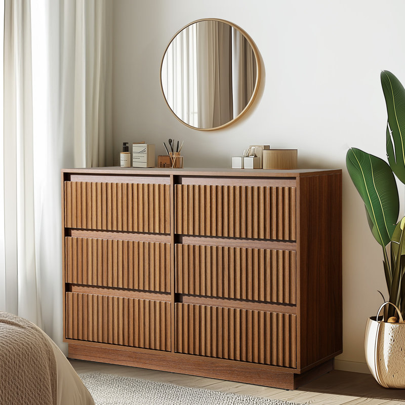 Dejesus 6-Drawer Dresser 47"W Double Dresser With Waveform Fluted Panel