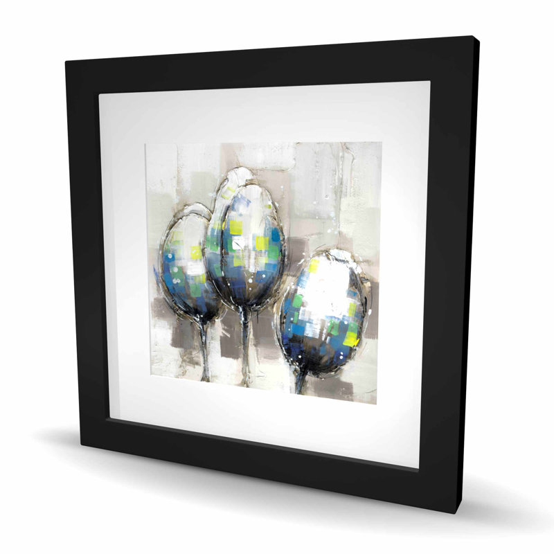 Three Abstract Tulips - Beige Framed Matted Print for Decor
