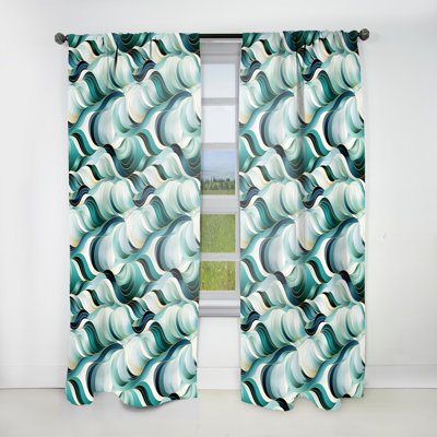 Coastal Emerald And White Geometric Charm - Modern Curtain - Velvet Room Darkening - 1 panel