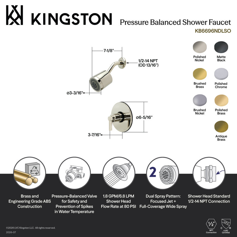 Kingston Brass NuvoFusion Single-Handle Pressure Balanced Shower Faucet, Matte Black