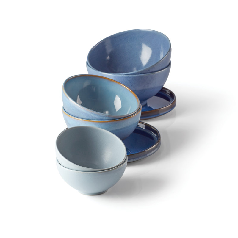 Green and White Ceramic 8-Piece Nesting Dinnerware Set