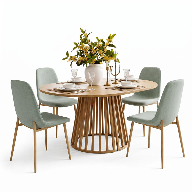 4- Person Dining Table Sets With Extendabe Oval Table & 4 Upholstered Dining Chairs, Turquoise