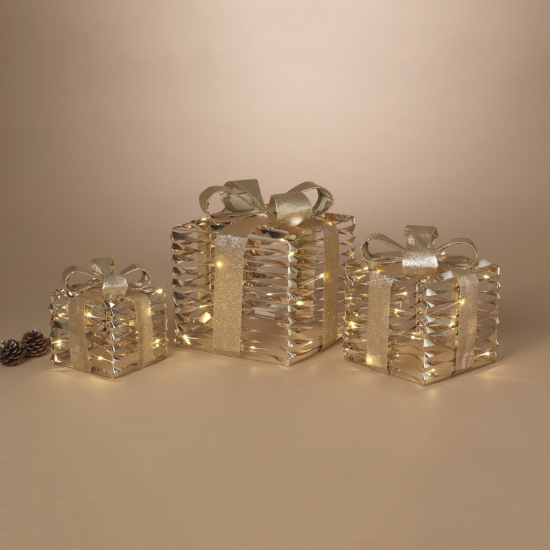 Ensemble de 3 boîtes-cadeaux de Noël lumineuses - H 12,4 po