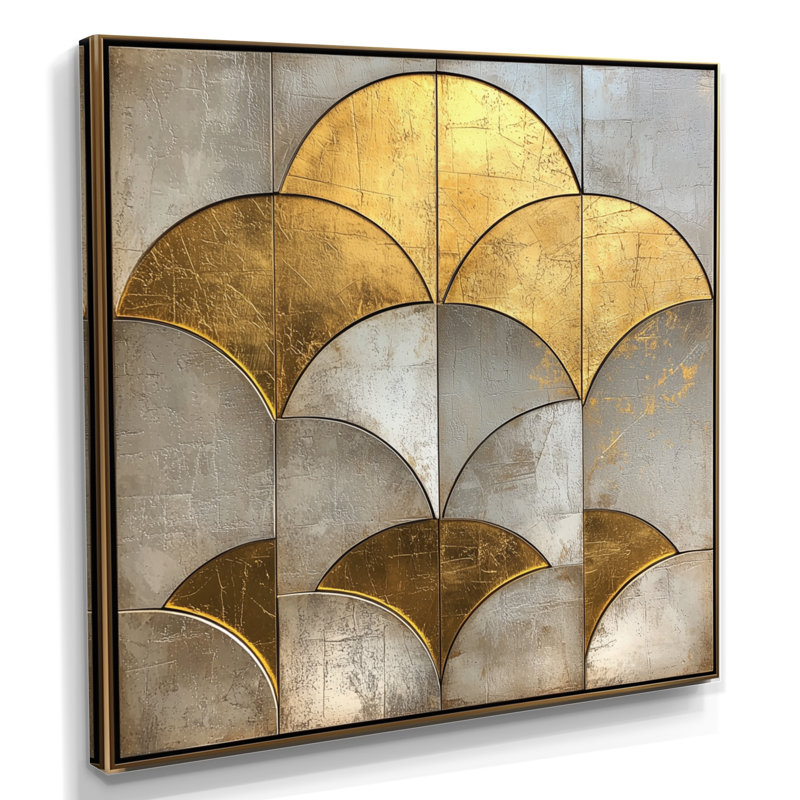 Golden Beige mosaïque Art déco - Art abstrait grand art déco mural, H 36 po x l 36 po, Toile tendue, Ne s’applique pas