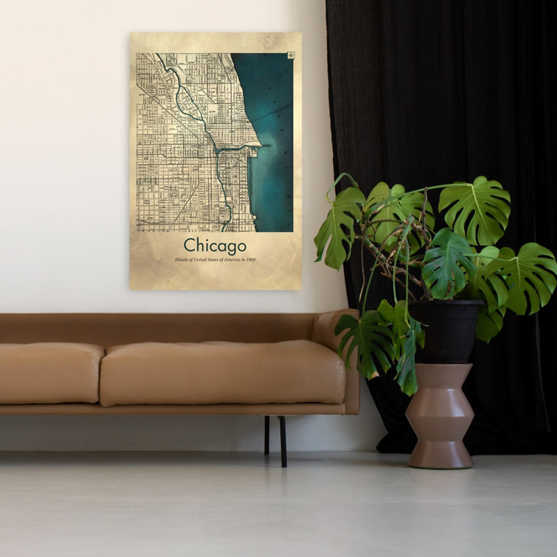 Carte rétro de Chicago, art mural rétro, H 48 po x l 32 po