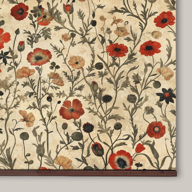 Tapisserie avec fleurs et botanique rétro, H 40 po x l 60 po