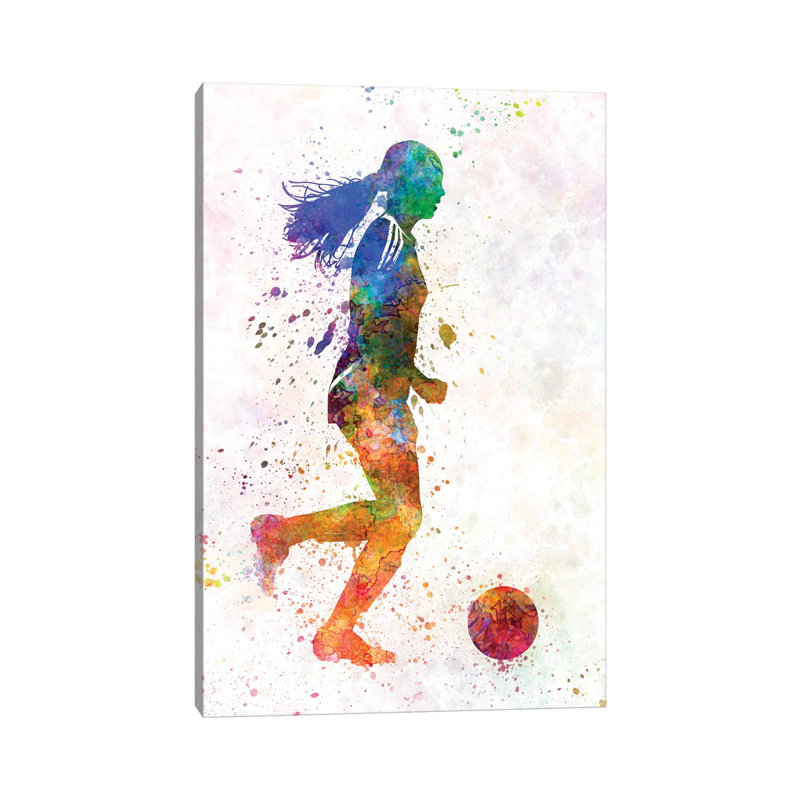 Girl Playing Soccer Silhouette V 1 Piece Wrapped Canvas Painting, 101.6 cm H x 66.04 cm W