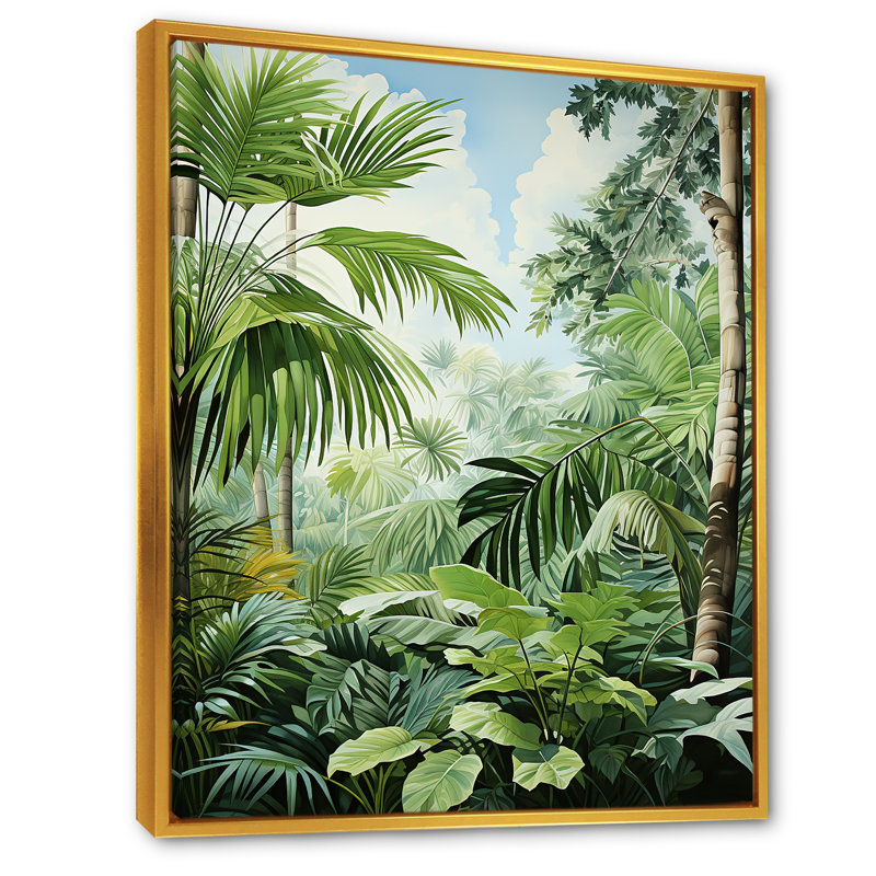Minimalisme, jungle tropicale, tranquillité, palmiers sur toile, H 32 po x l 16 po x P 1 po, Cadre flottant doré