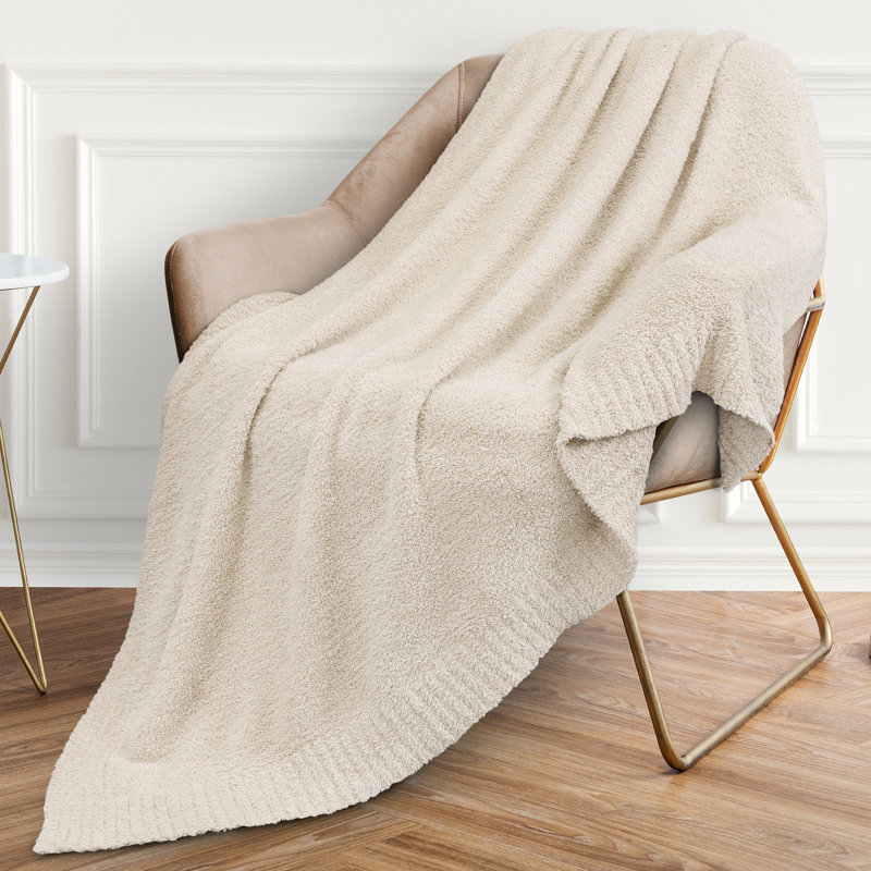 Jeté en peluche pour canapé-lit, 50 x 60, Jeté, Couleur unie, Crème