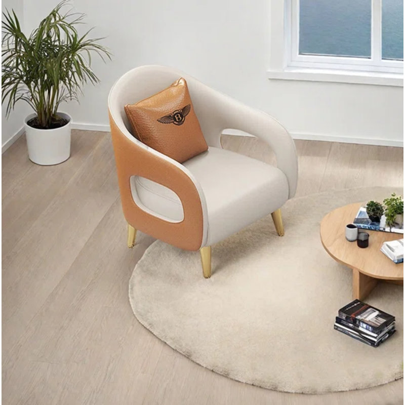 Chaise d'appoint minimaliste avec similicuir, Similicuir blanc / orange