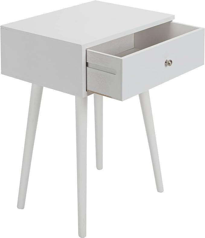 Table de bout moderne avec tiroir de rangement Guewen, Blanc