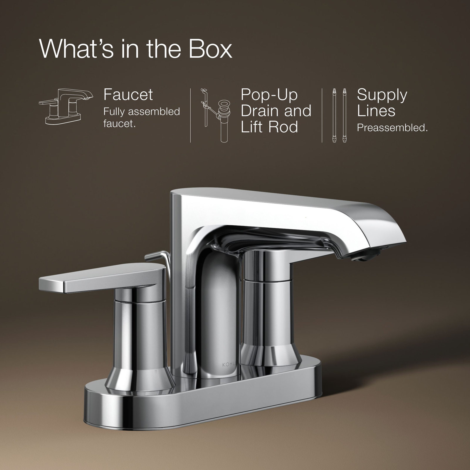 Kohler Hint Centerset 4 inch Bathroom Faucet with Pop-Up Drain Assembly, 2-Handle Bathroom Sink Faucet, 1.2 gpm