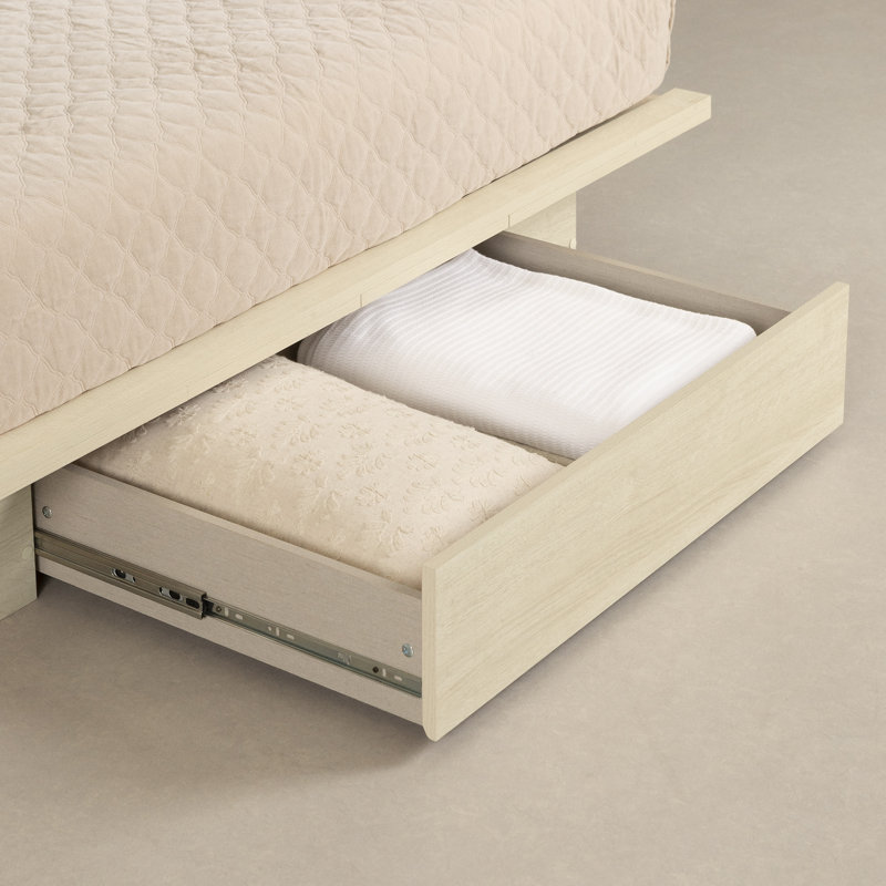 Bleached Oak Full Size Platform Bed with Drawer