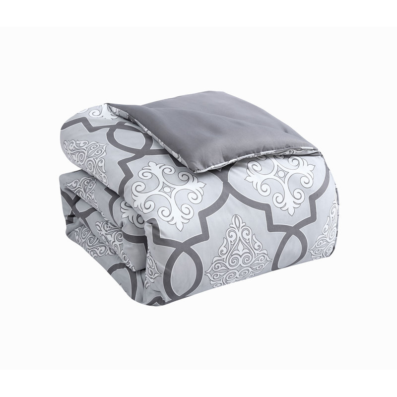 Ensemble d’édredon réversible, Gris, Édredon de très grande taille et 5 pièces suppl