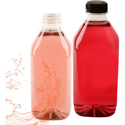 Bouteilles à jus en plastique transparent 32 oz avec capsules inviolables Ecoqualité - pour jus, lait, smoothies, pique-nique et préparation de repas (30)